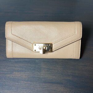 Michael Kors Saffiano Leather Envelope Wallet Turn Lock Beige